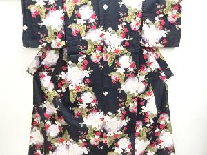 薔薇に蝶・草花模様浴衣